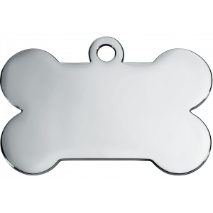 Bone Silver Dog Tag Silver bone-shaped stainless steel dog tag with polished mirror finish, customisable with engraved text on both sides.