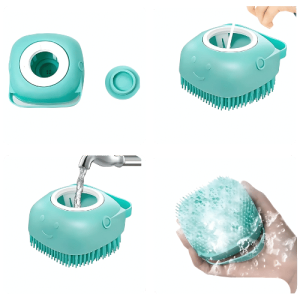 Silicone Dog Bath Brush with Shampoo Dispenser – Grooming Brush for Dogs, Cats & Other Pets
