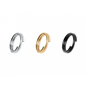 Stainless Steel Split Rings Set of three stainless steel split rings in silver, gold and black, 10mm each, with rust-resistant polished finish.