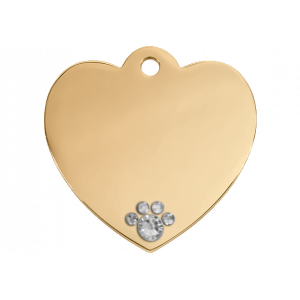 Luxury Heart Gold Dog Tag Luxury gold heart dog tag with crystal paw detail, stainless steel, engraved both sides with name, address and contact info.
